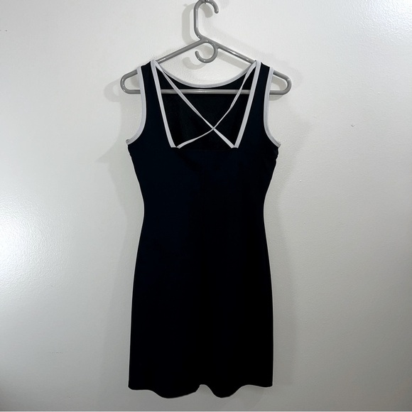 Vintage Black & White PerSeption Mini Dress with Criss Cross Detail size Large - Picture 3 of 6